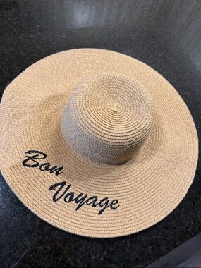 Wide Brim Straw Sun Hat "Bon Voyage" - Natural
